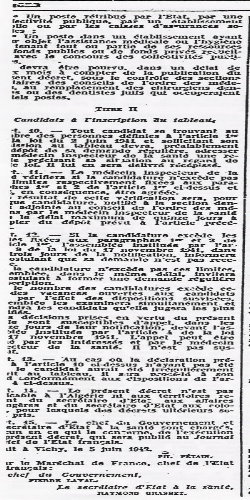 Décret du gouvernement de Vichy du 5 juin 1942 réglementant le nombre de dentistes juifs Histoire de la médecine par Xavier Riaud, chirurgien dentiste